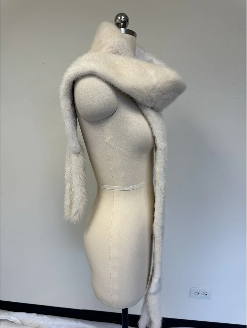 Genuine Mink Long Scarf White